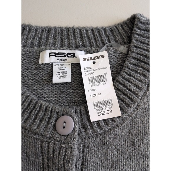 RSQ Women's Grey Cardigan Sweater with Bows Size  Medium New With Tags - Picture 5 of 8